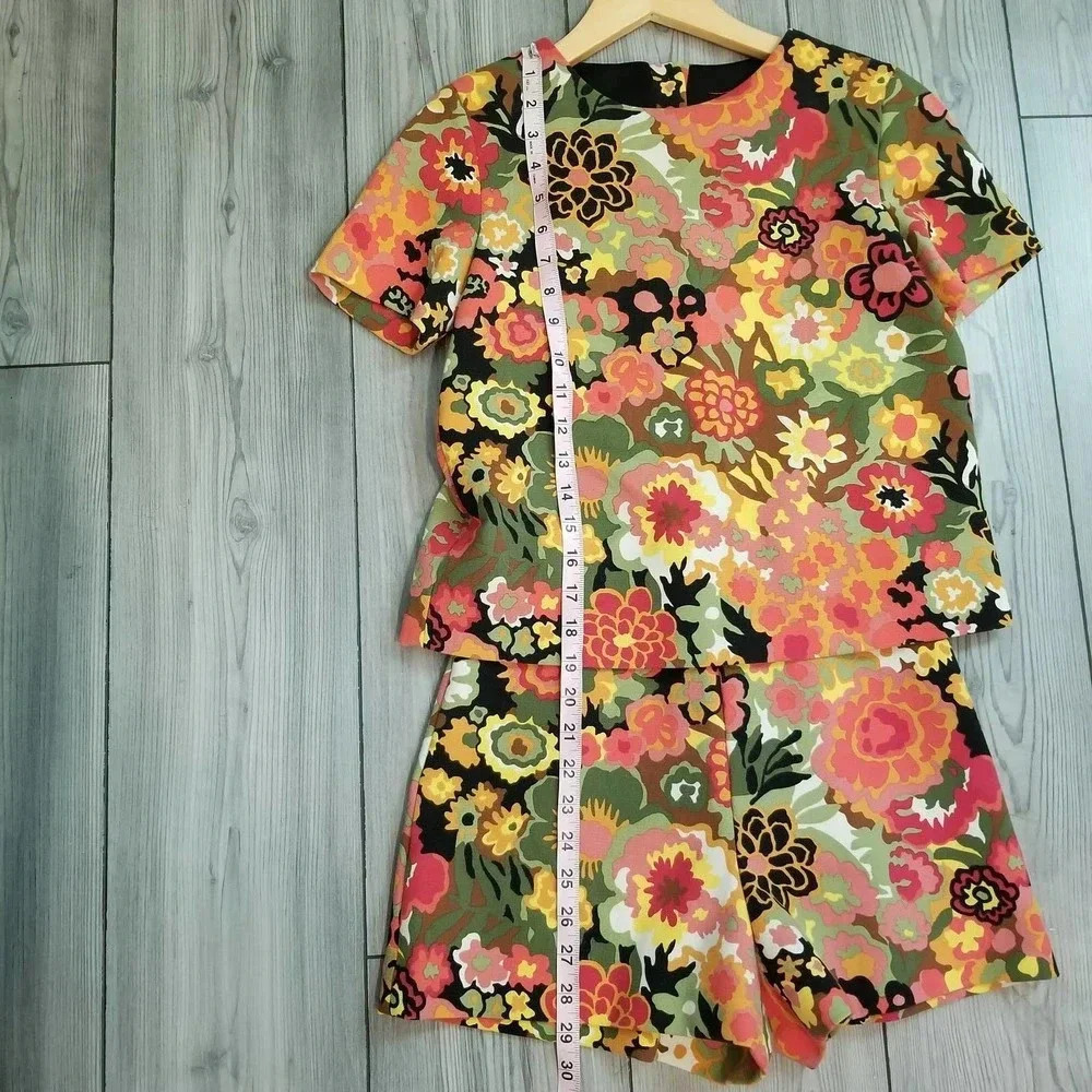 Zara Trafaluc Women's Floral Romper Size XS Button Key Hole - Picture 6 of 10